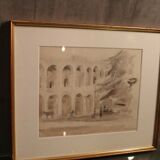 Ink wash drawing representing the arena of Verona