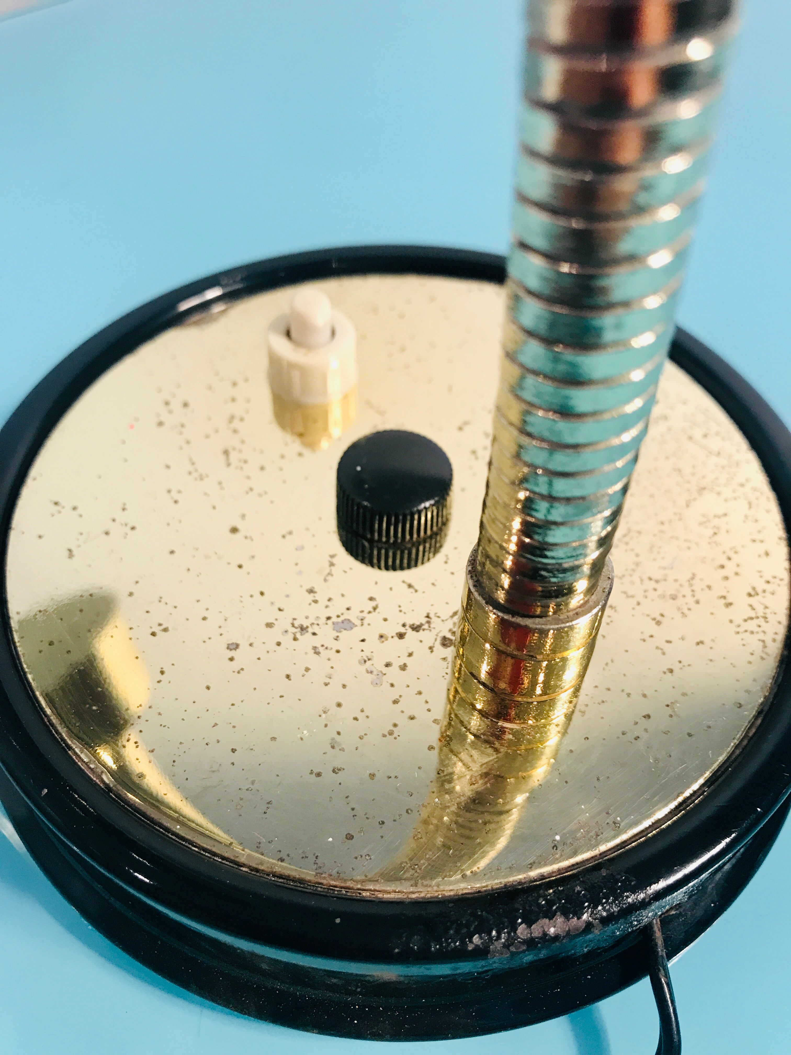 Art deco lamp, golden lamp shade, retro table lamp for apartment decor