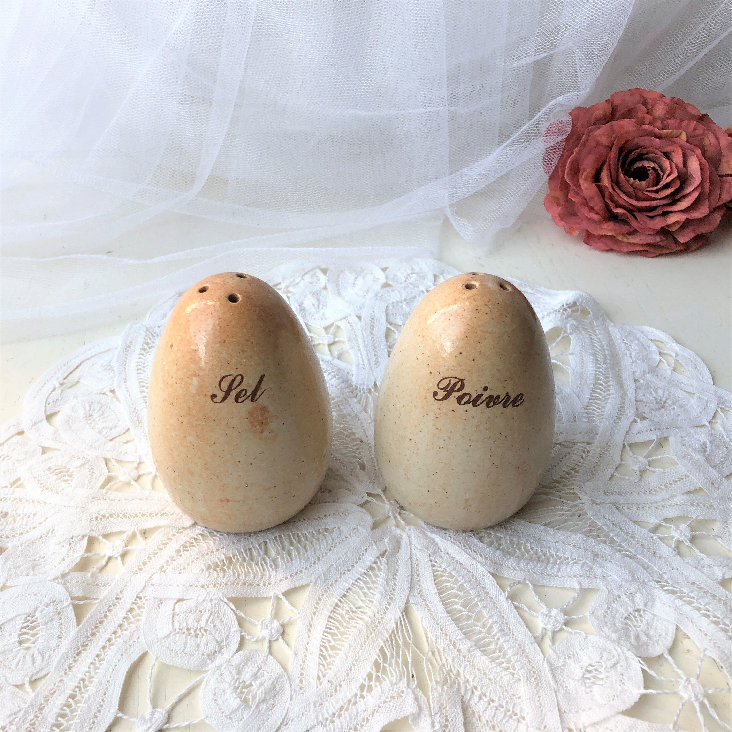 Salt shaker pepper glazed stoneware egg shape