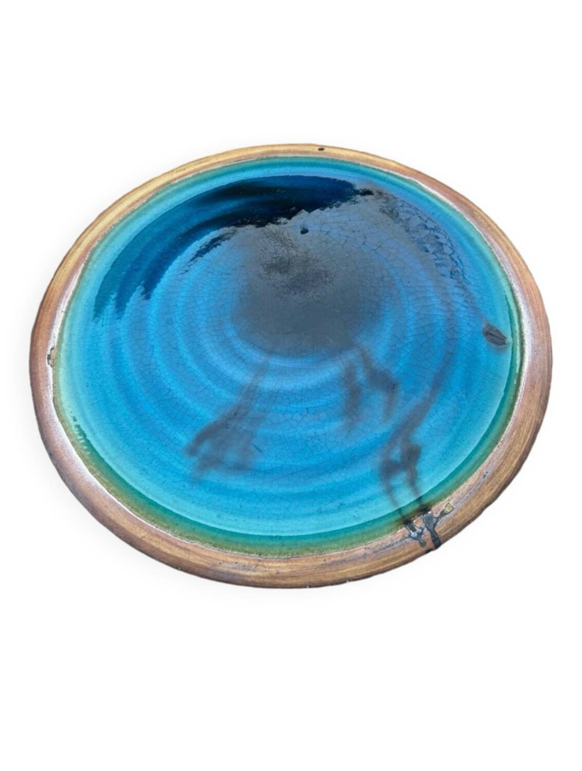 Plat à tarte bleu lagon Poterie La Colombe