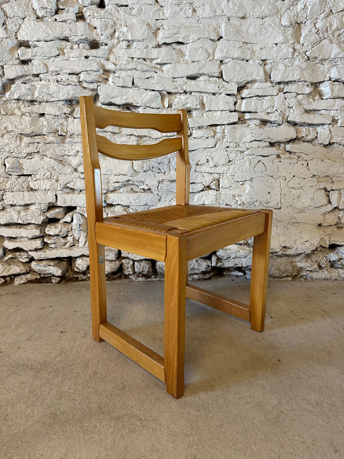 6 Regain House chairs - Elm and straw - 1980 - Vintage - Brutalist