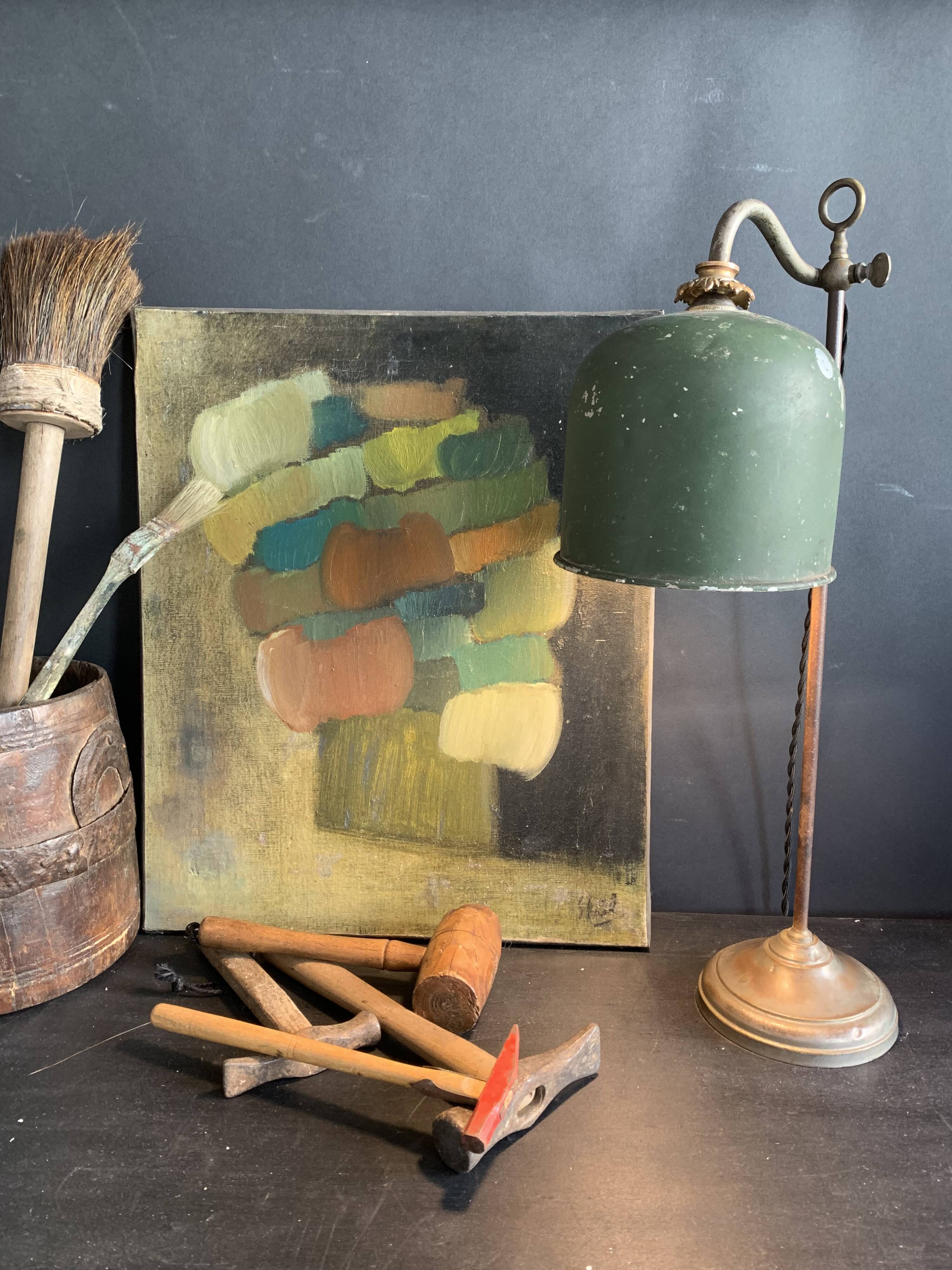 Workshop lamp, up and down, and green metal shade, 1930
