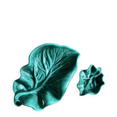 Set of 2 vintage leaf-shaped dishes in majolica.
