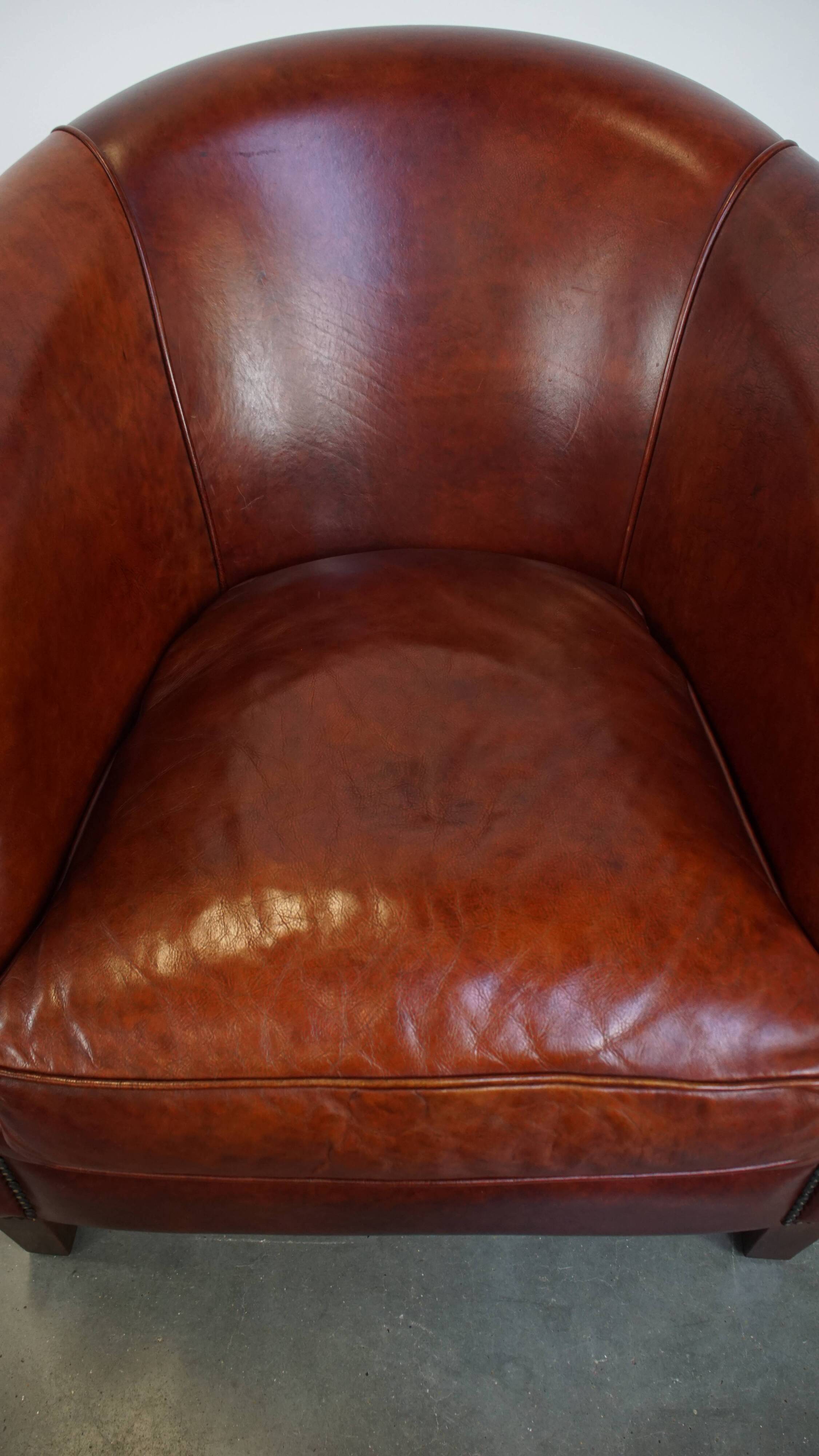 Cognac-Colored Cowhide Leather Club Chair in English Style