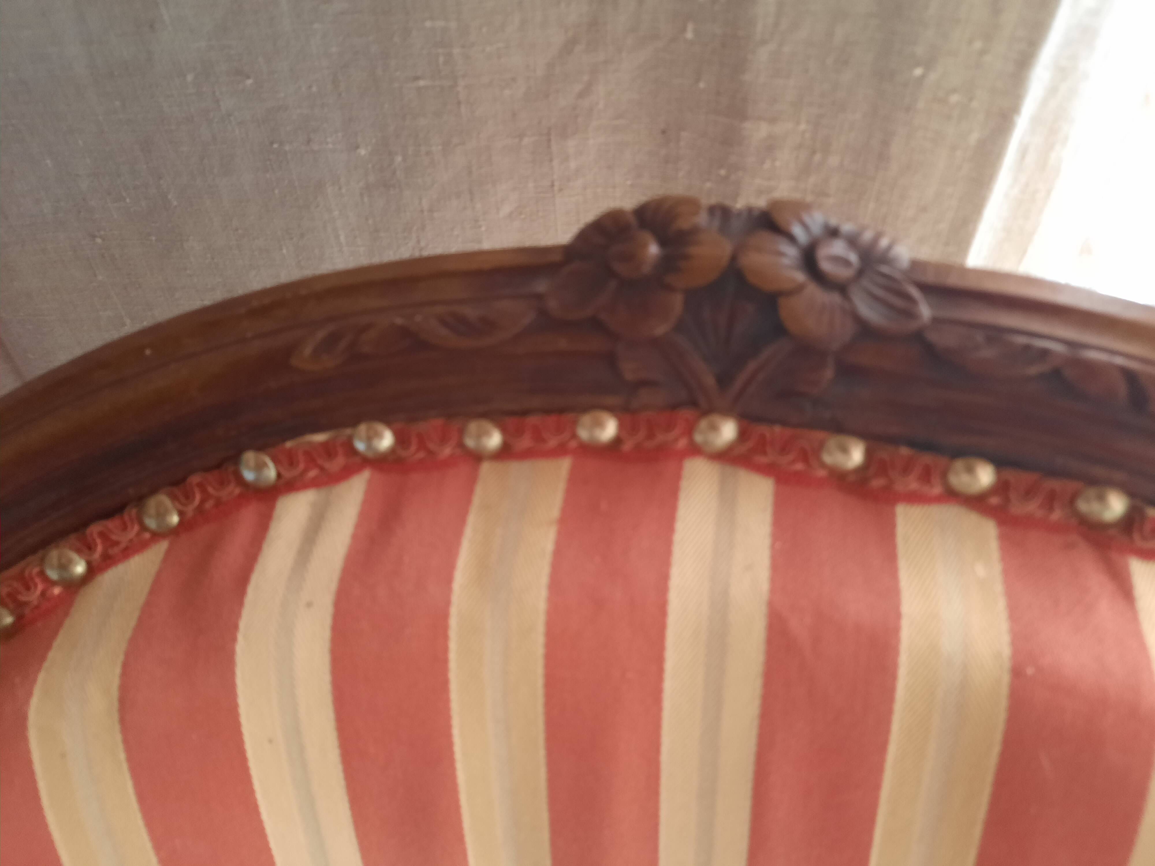 Pair of armchairs + stool in antique Louis XV style