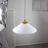 Space age italian plexiglas white saucer pendant lamp, 70s