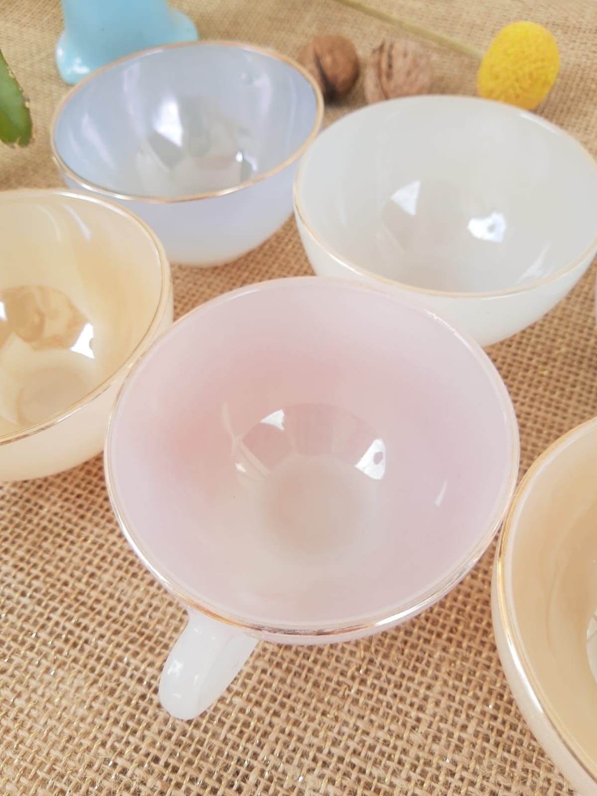 Set of 10 cups and under cups harlequin Arcopal France - vintage