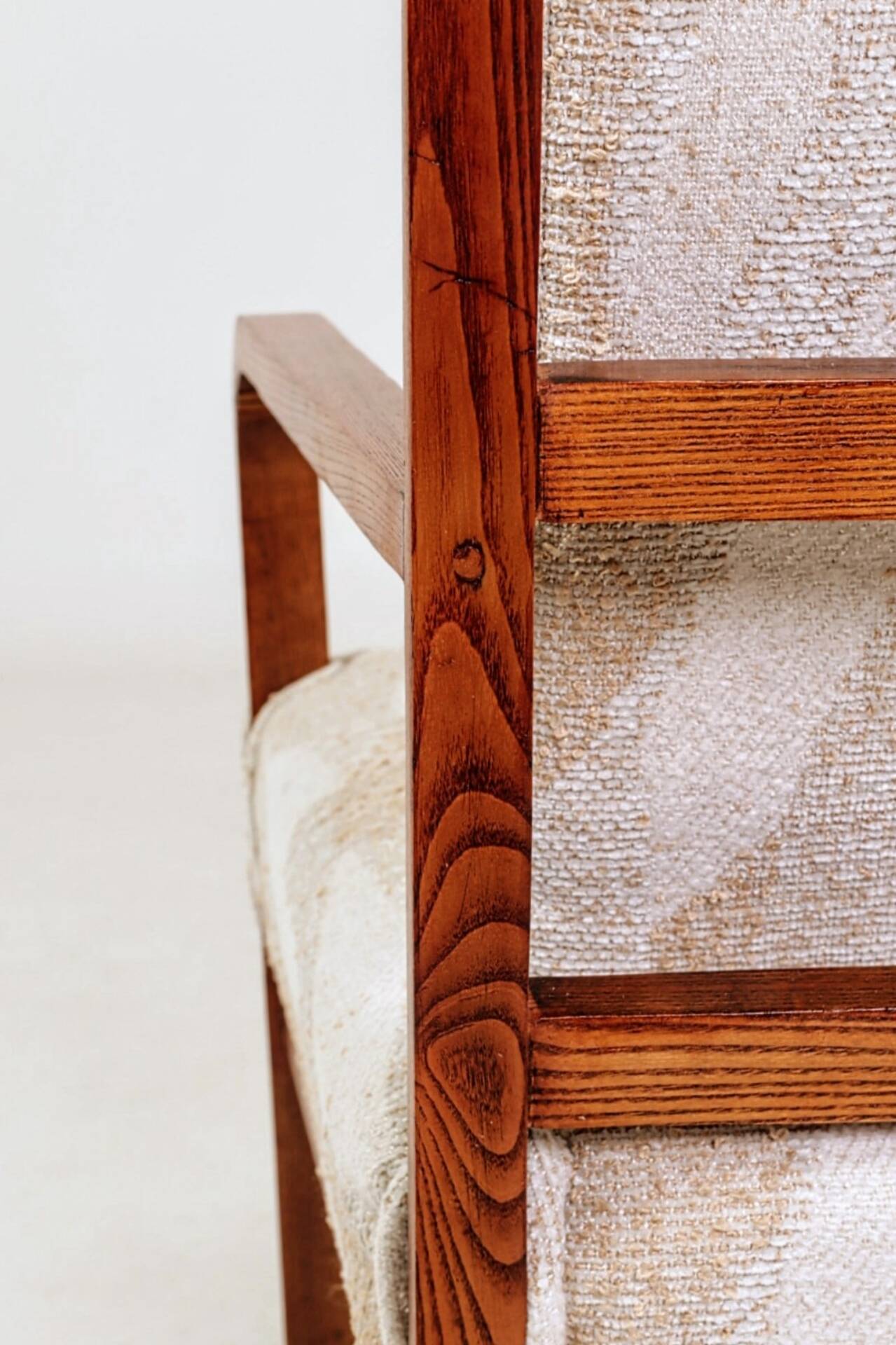 Pair of vintage wooden chairs jacquard beige