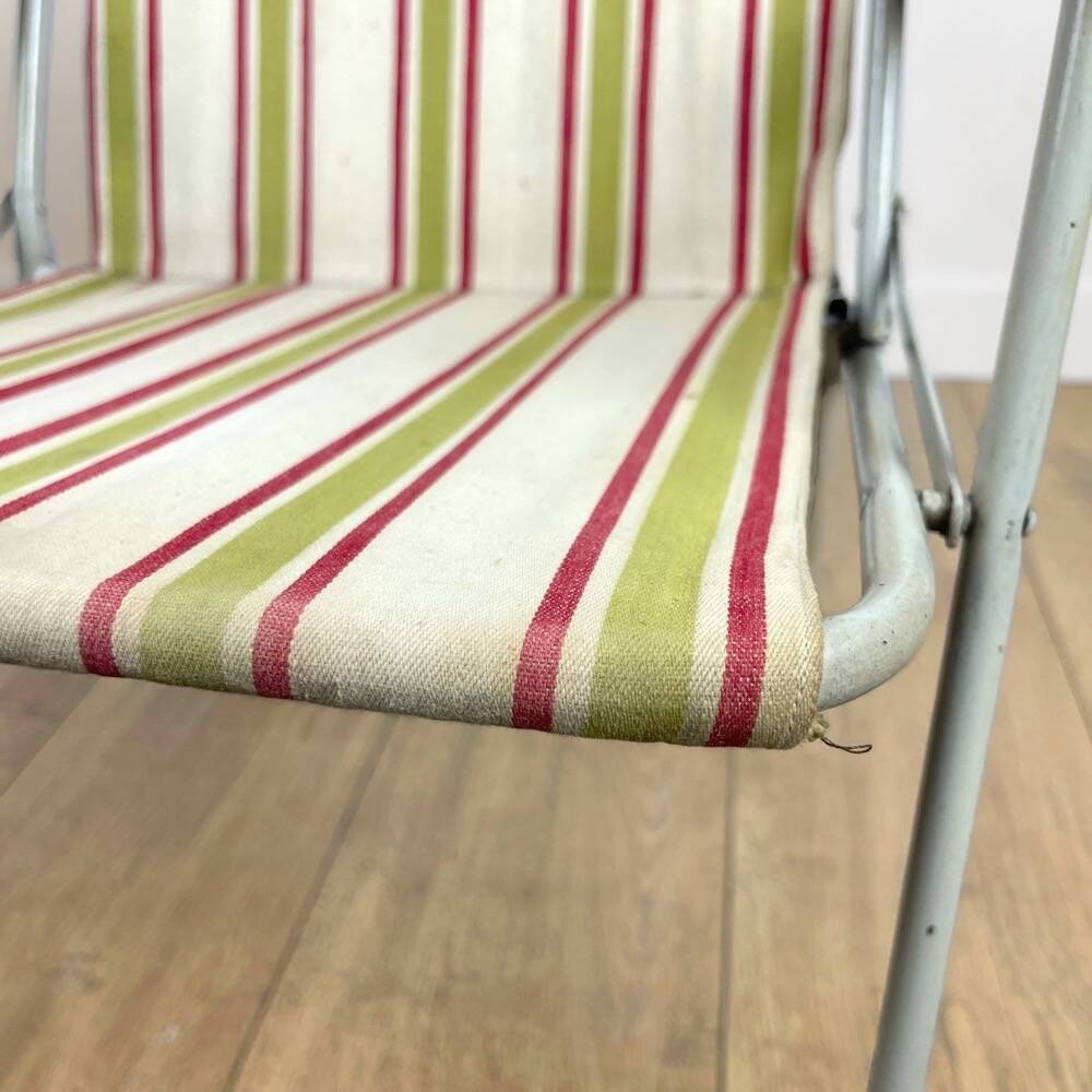 Vintage children's folding armchair in metal and striped canvas