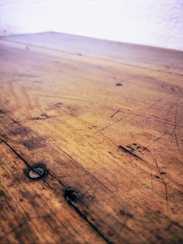 Old farm table with extension cords