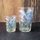 9 small vintage silkscreened blue flower pattern glasses from 1940/50