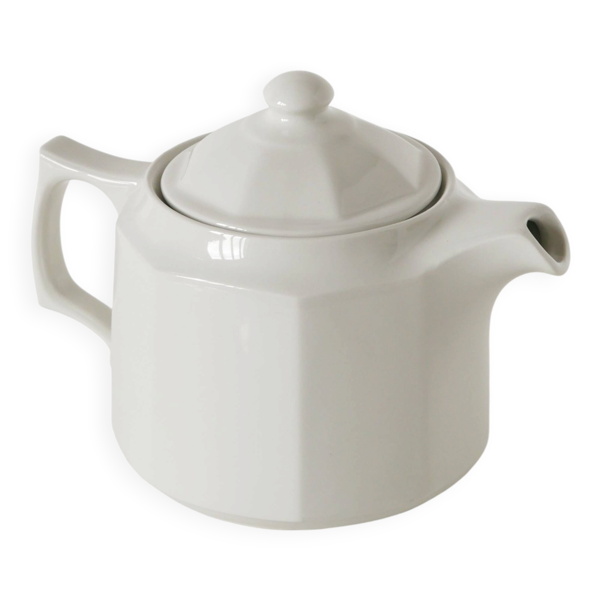 Faceted ceramic teapot, White, 1950