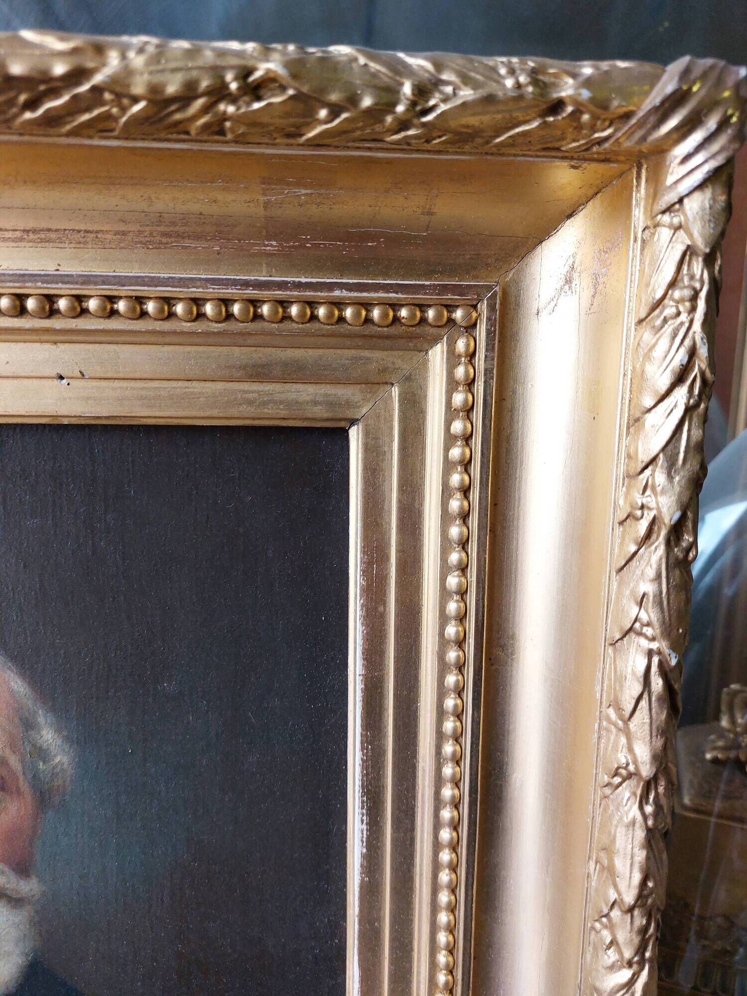 Painting Portrait of an ancient man 19th with gilded wooden frame