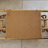 Coat rack with mirror background with two hooks - In bamboo and rattan - Design from the 1960s
