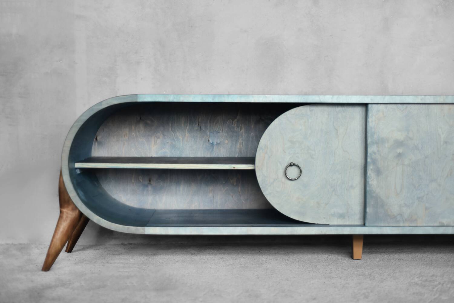 Buffet vintage du milieu du siècle moderne italien turquoise en bouleau