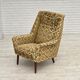 1970s, Danish highback armchair, Brown/beige furniture fabric, teak wood.