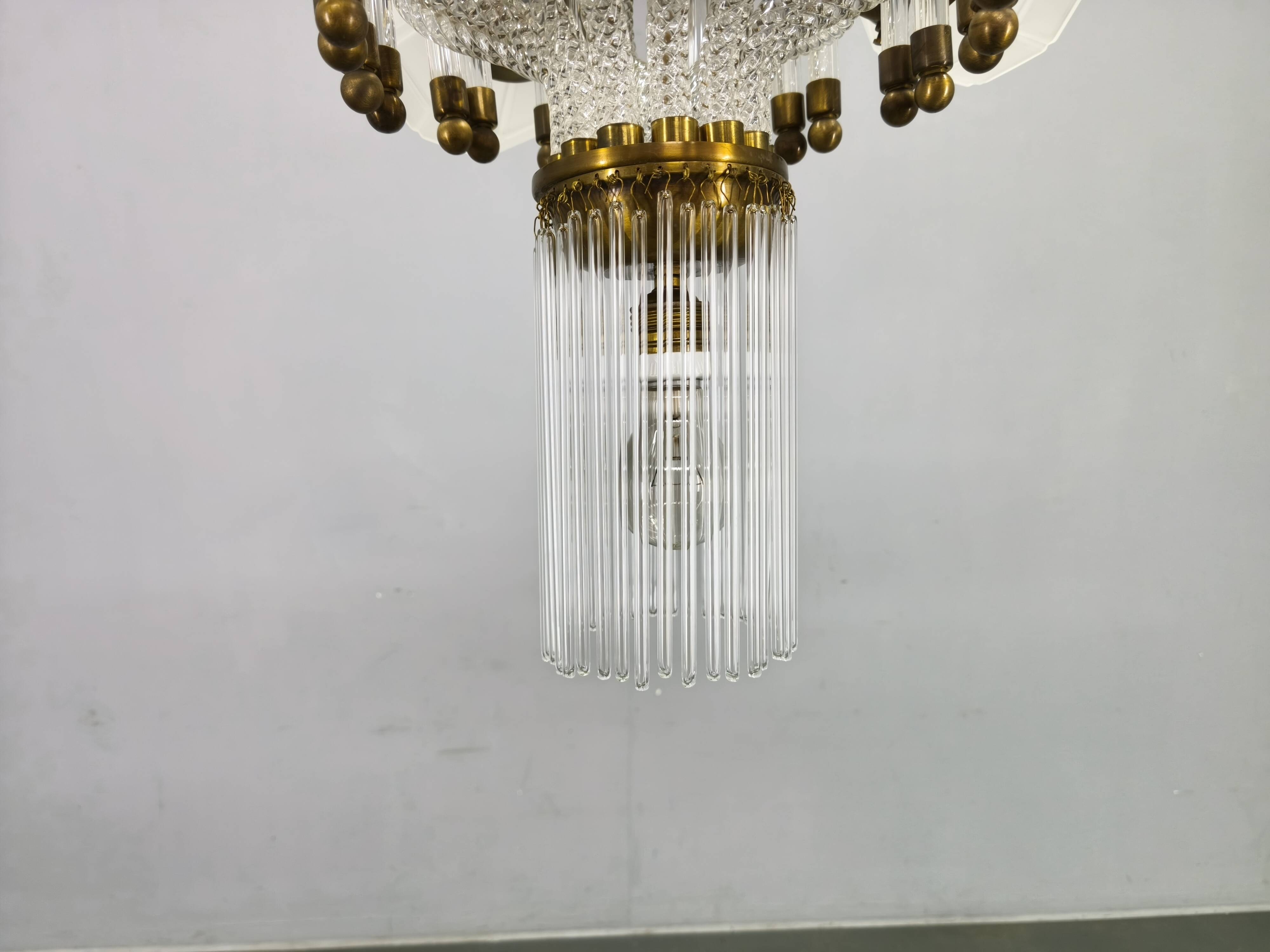 Czech Art Deco Brass and Glass Chandelier, 1950s