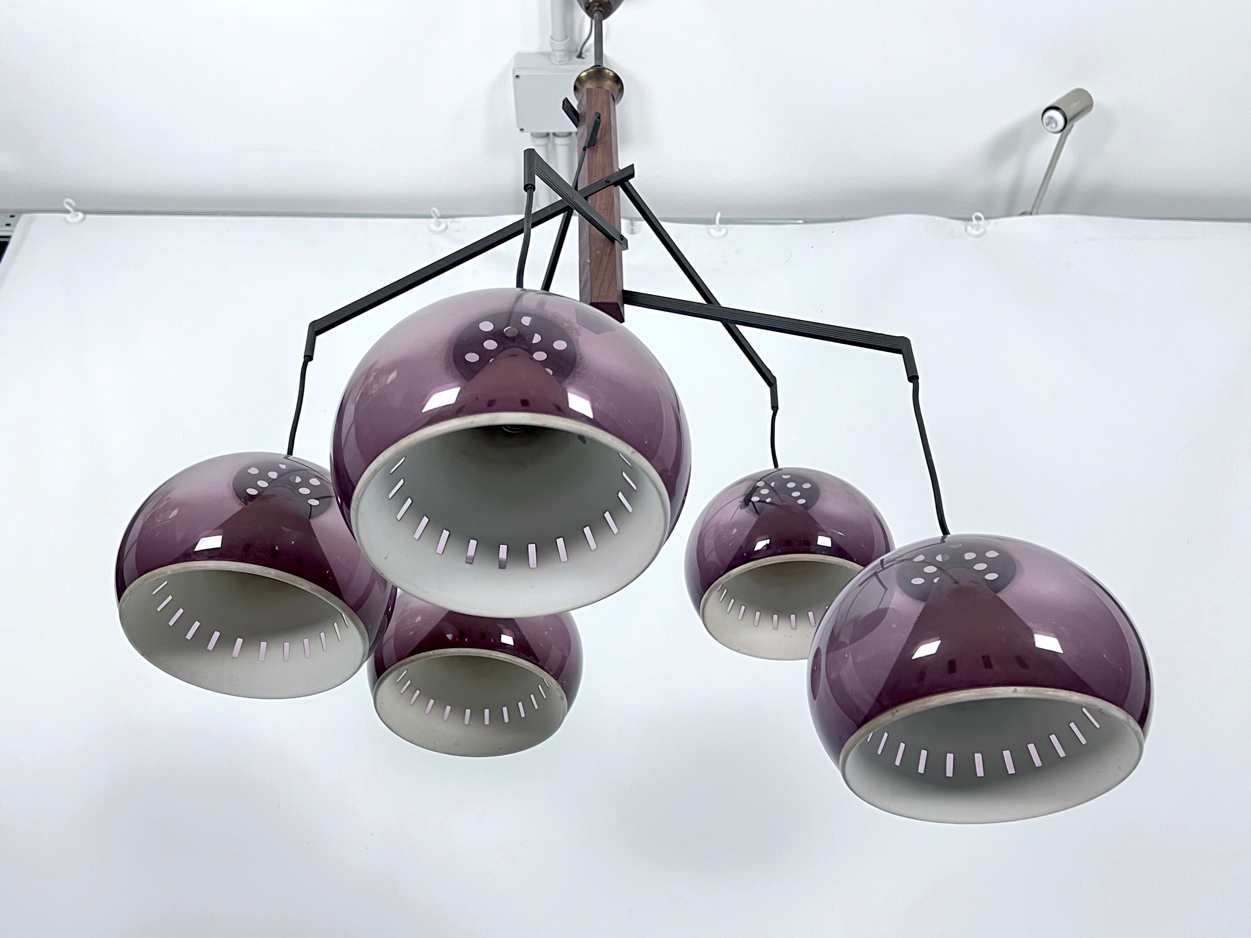 Rare Large Vintage brass and plexiglass chandelier by Lampter Milano, Italy 1950s