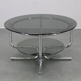 1970s Italian chrome tubular coffee table with smoked glass, round