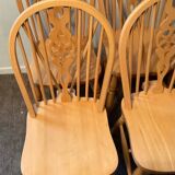 Set of 6 Dutch chairs in solid beech wood.