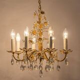 Large flower-shaped chandelier in gilded brass by Palwa, Germany, 1970s.