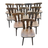 Serie de 10 chaises bistrot vintage en bois massif