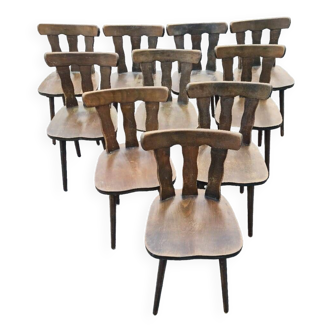 Set of 10 vintage bistro chairs in solid wood