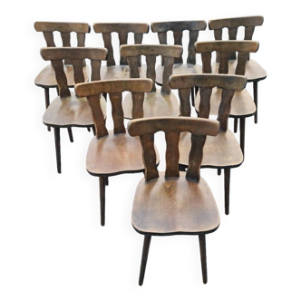 Serie de 10 chaises bistrot vintage en bois massif