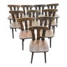 Set of 10 vintage bistro chairs in solid wood