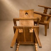 Pair of brutalist armchairs, oak, France, circa 1950.
