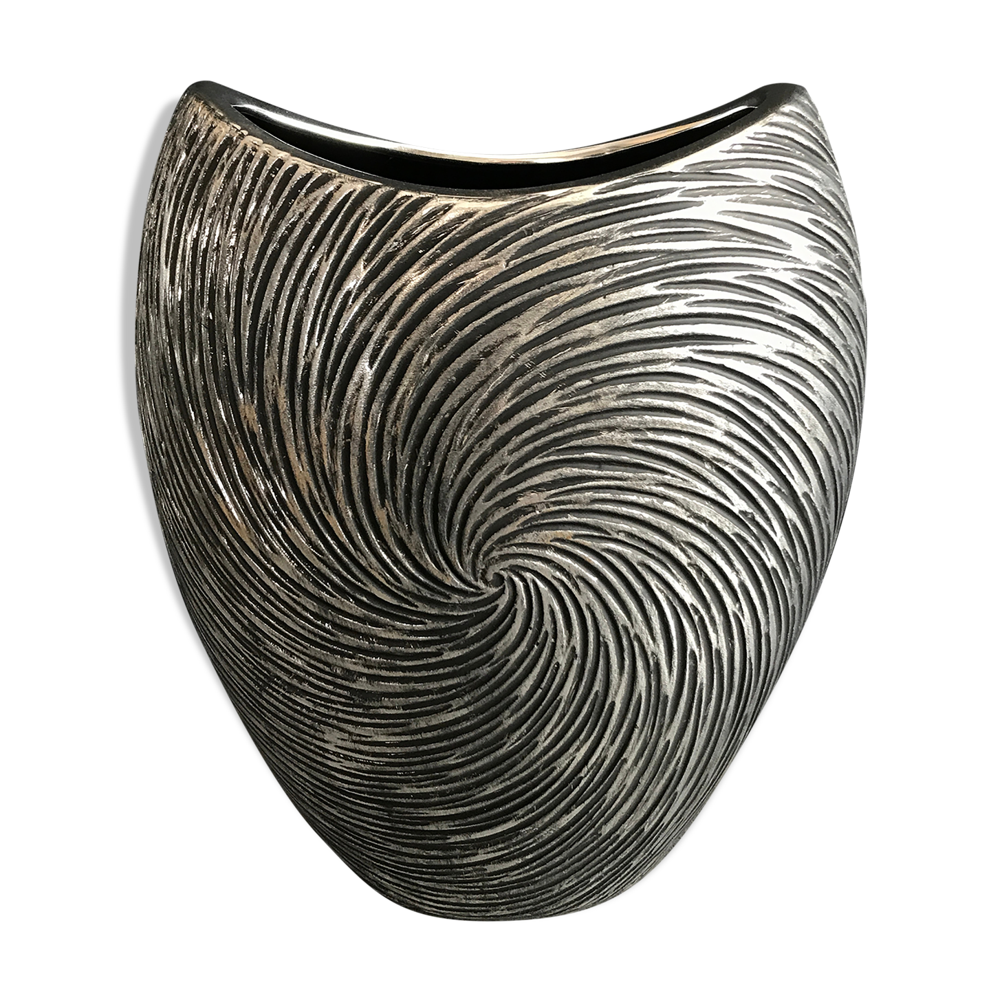 Vase in ceramic form and silver modernist effects 26.5 cm