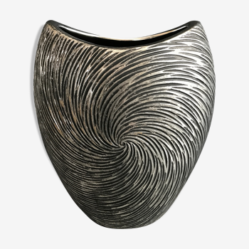 Vase en céramique forme et effets modernistes argentés 26,5 cm