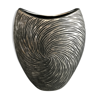 Vase en céramique forme et effets modernistes argentés 26,5 cm