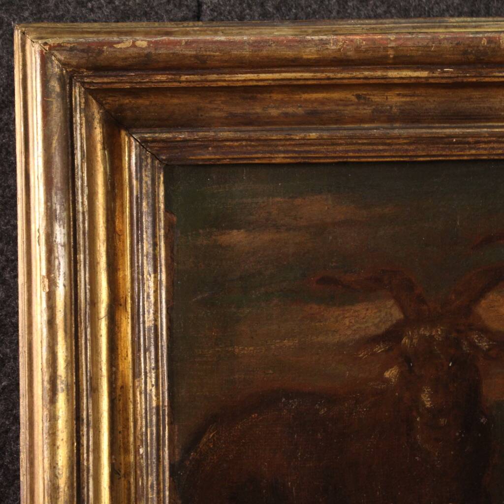 Peinture ancienne paysage avec des chèvres du XVIIe siècle