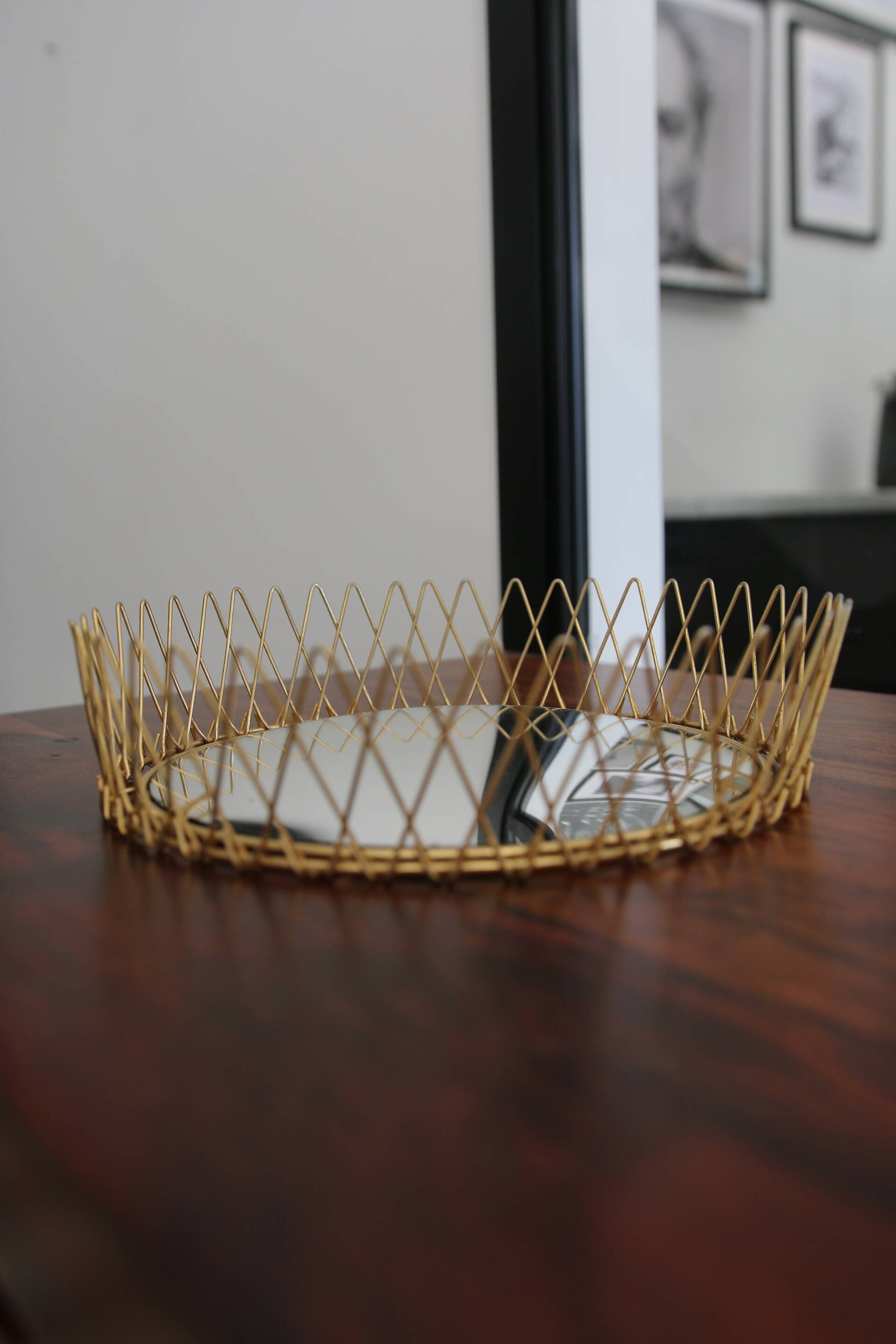 Miroir vintage en Fils de Laiton, modulable, Recouvert d'or fin, 1960-70