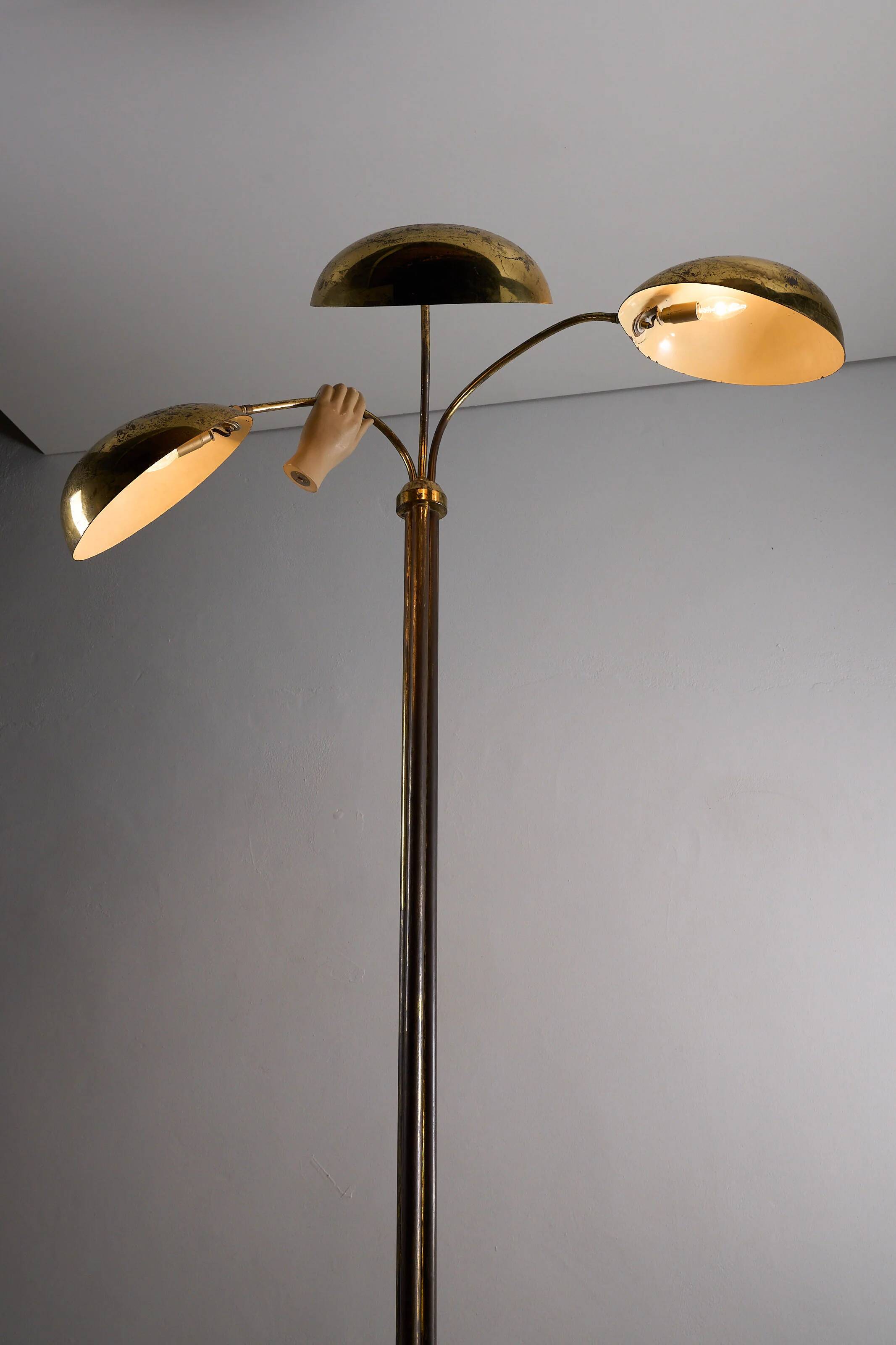 Mid-century Russian floor lamp with three adjustable brass shades