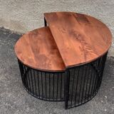 Half-circle wooden tables, metal feet