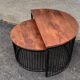 Half-circle wooden tables, metal feet