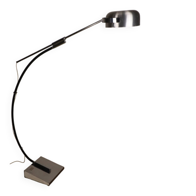 Lampadaire vintage arc à balancier en métal chromé, 1970