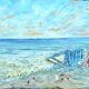 Tableau post-impressionniste à l'aquarelle "Plage de Guéthary" Pays Basque, 1920