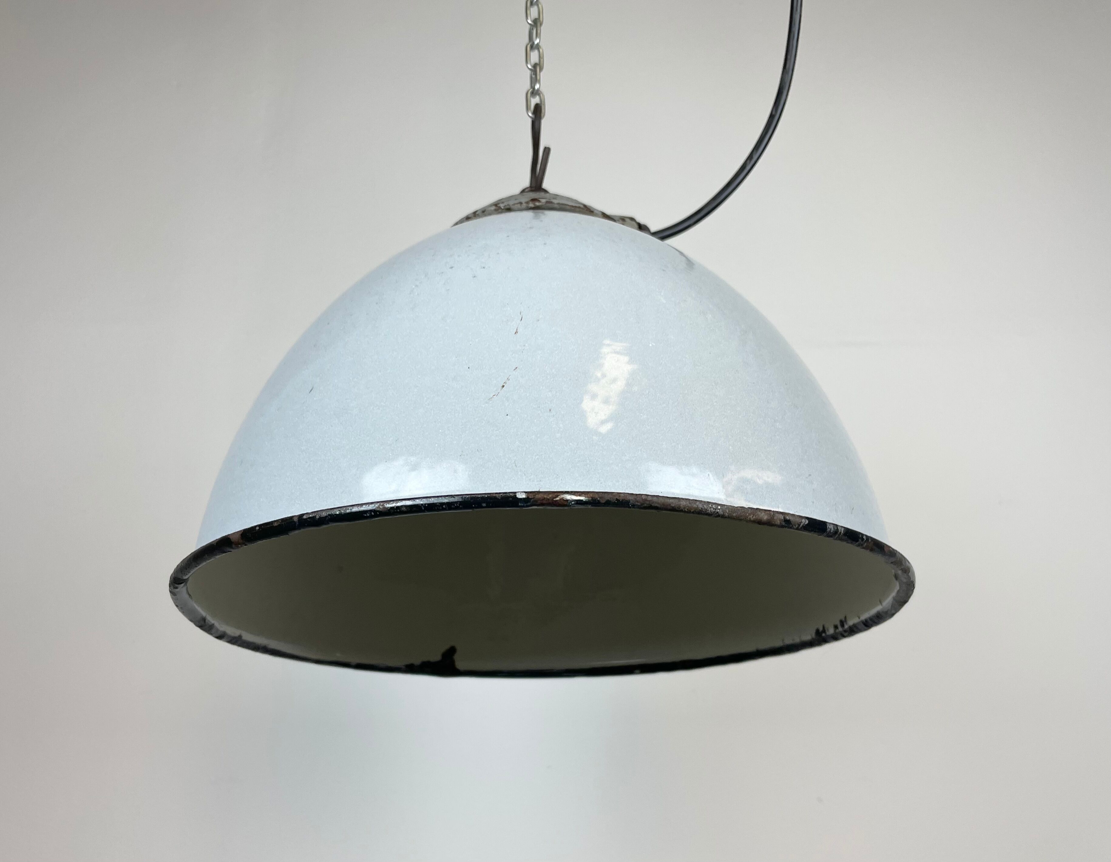 Industrial Grey Enamel Factory Lamp with Cast Iron Top from Zaos, 1960