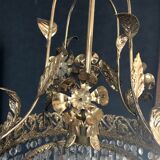 Lustre suspension en métal doré et pampilles