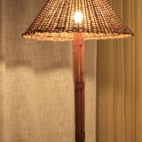 Grand lampadaire tripode rotin et bambou