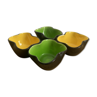 SERIES OF 4 BOWLS OR EMPTY POCKETS OF QUADRILOBED CERAMIC SHAPE OF THE KÉRAMOS WORKSHOP OF SÈVRES 1950