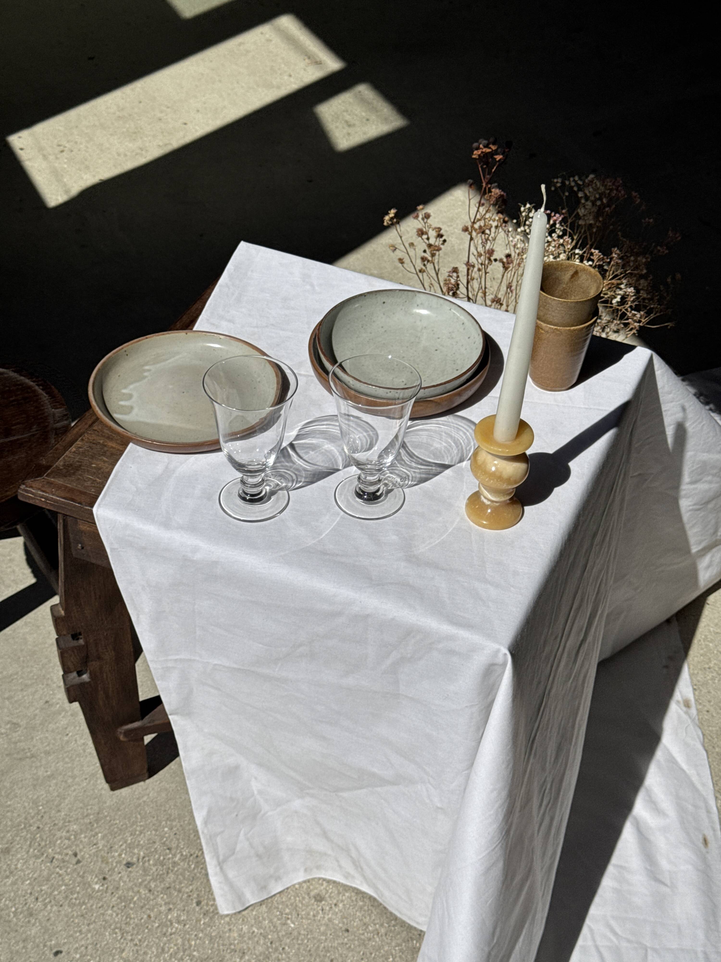 Set of 7 handmade grey glazed ceramic deep plates D18.5 H5.