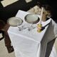 Set of 7 handmade grey glazed ceramic deep plates D18.5 H5.