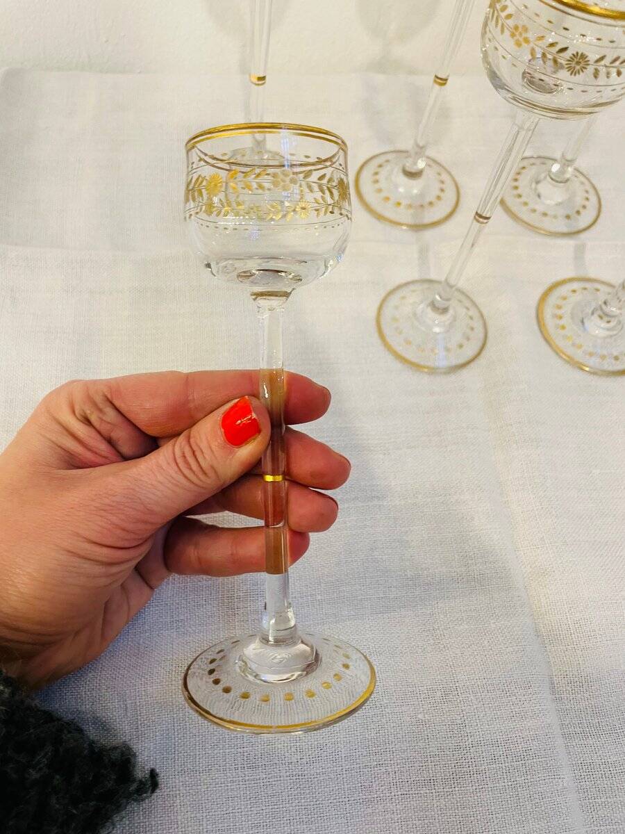 Antique Art Nouveau liqueur glasses by Theresienthal, 1900s, set of 6