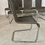 Lot de 8 chaises tubulaire design Tecta style bauhaus métal et cannage gris vintage année 80