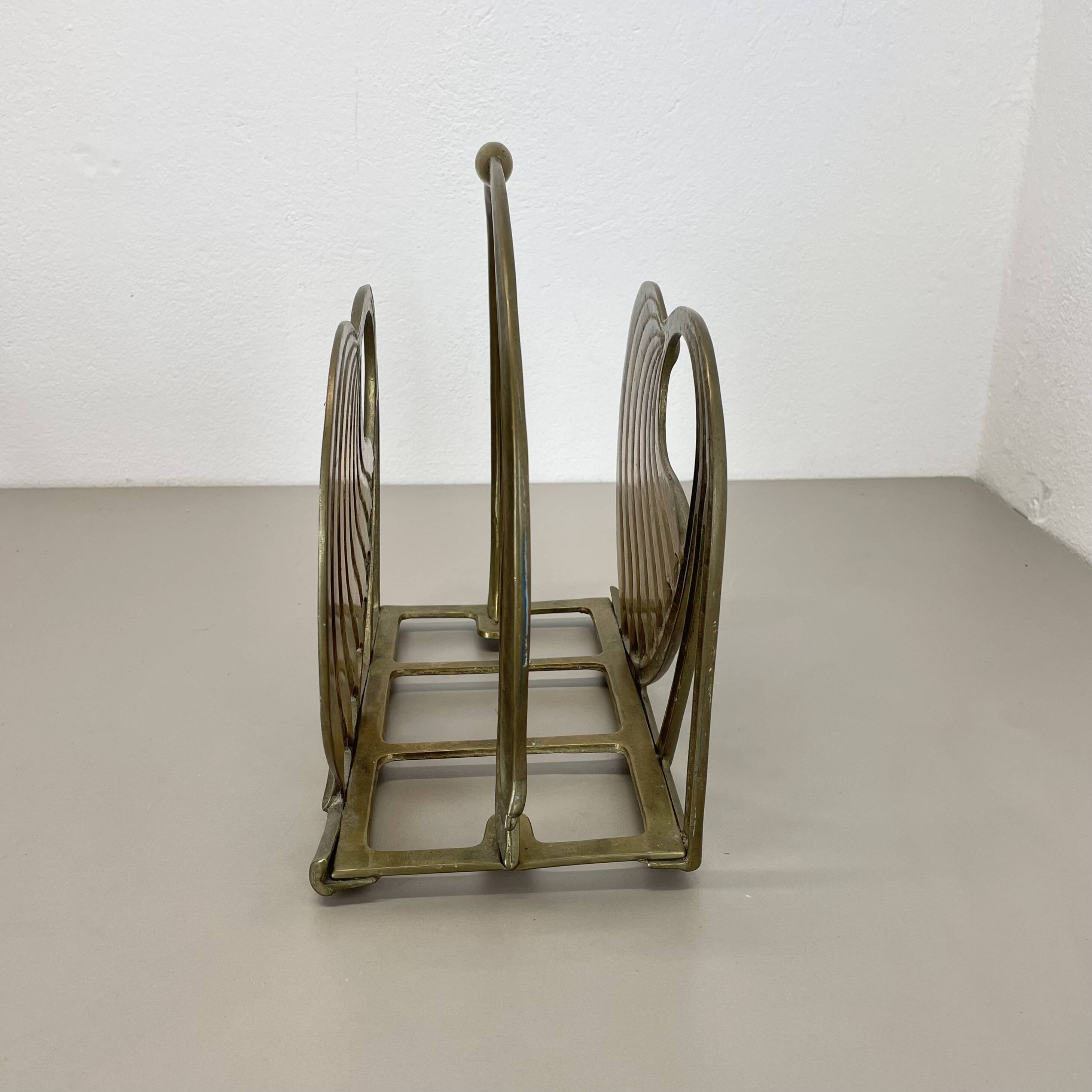 Hollywood Regency 4.8kg Brutalist Solid Brass Magazine Holder Stand, Italy