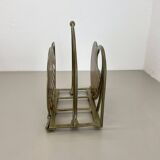 Hollywood Regency 4.8kg Brutalist Solid Brass Magazine Holder Stand, Italy